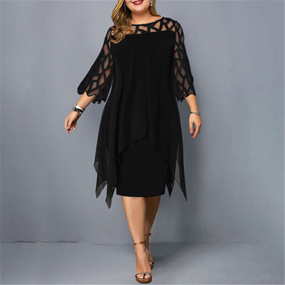 Leona – Plus Size Midi Dress with Flowy Fit & Elegant Design